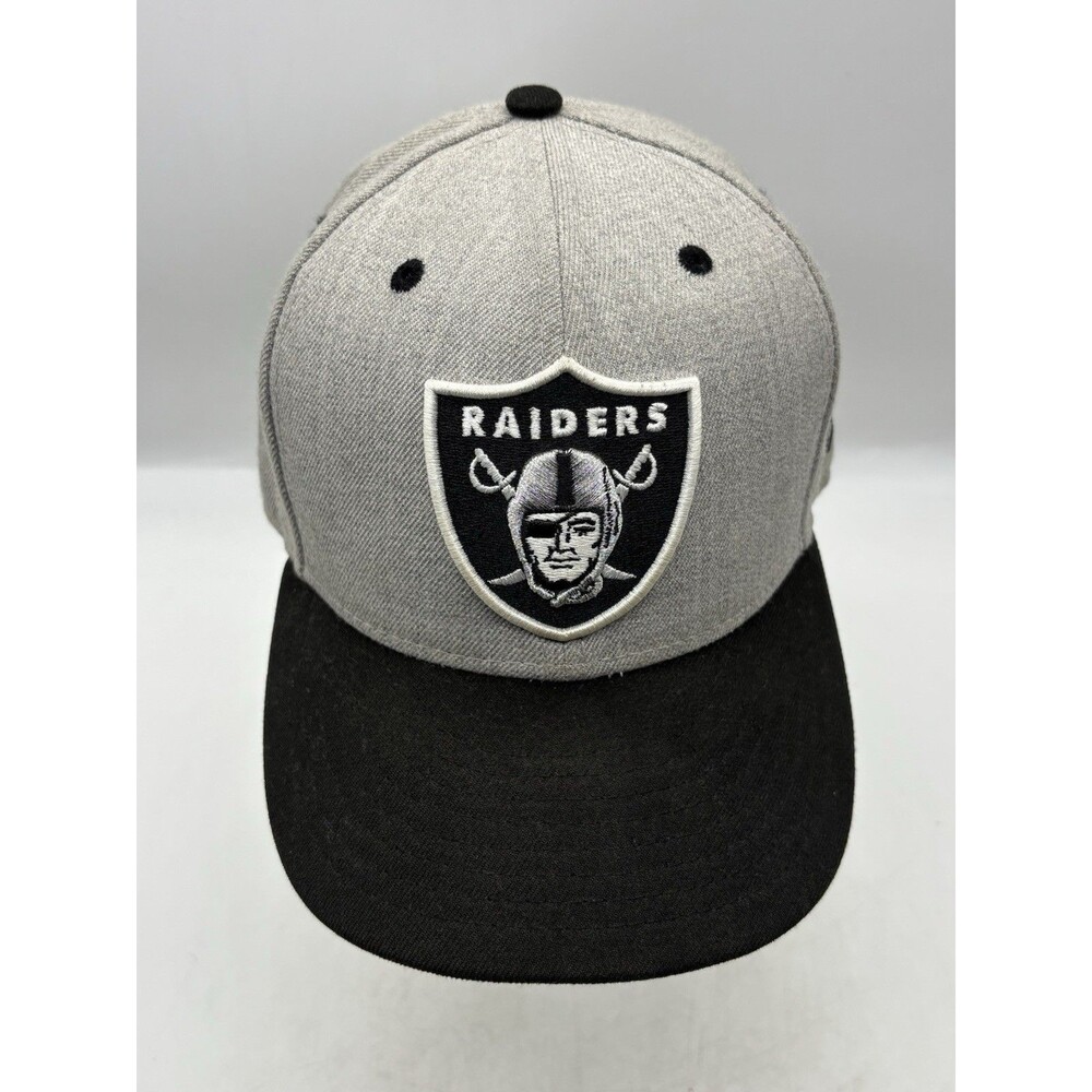 Oakland Raiders Hat New Era 59FIFTY Size 7 Gray Black Shield Fitted NFL Cap - Picture 2 of 9